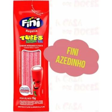 Imagem de Bala Tubes Azedinho Morango Com 12 Unidades 15 G - Caixa Fini Vermelho