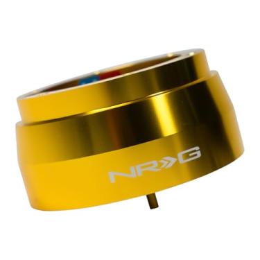 Imagem de NRG Innovations Cubo curto para volante estilo corrida, eixo de direção de alumínio bloqueável, unidade adaptadora de liberação rápida com padrão de parafuso de 6 x 70 mm, para Datsun, ouro cromado