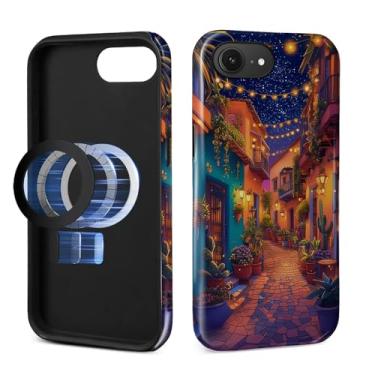 Imagem de MQJCYB Capa magnética para iPhone 16e, compatível com Magsafe Hybrid Heavy Duty 2 em 1, capa brilhante resistente à prova de choque para iPhone 16e - Dreamy City Cactus