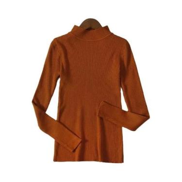 Imagem de Suéter Feminino De Cashmere Com Gola Alta, Básico, Sólido, Casual Para