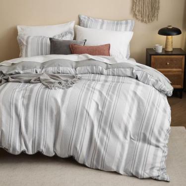 Imagem de Capa de edredão Bedsure Queen Size Listrada Reversível Cinza