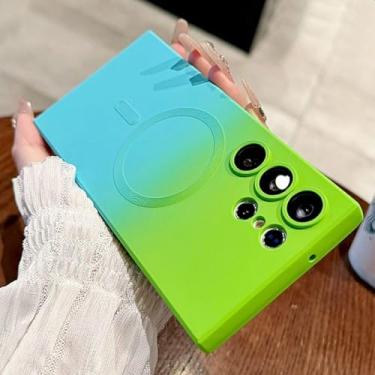 Imagem de HJZSZX Para SamsungS24 Ultra Luxury Magnetic Gradient Case Capa de silicone à prova de choque (para SamsungS24 Ultra/verde)