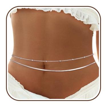 Imagem de Corrente de cintura, corrente de barriga banhada a ouro 14 quilates em camadas de prata para mulheres, biquíni sexy, praia, férias essenciais, contas, correntes corporais, cobra, disco cubano, joia de