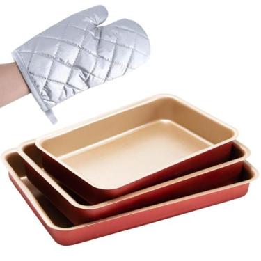 Imagem de Jogo Forma Assadeiras 03 Peças Antiaderentes + Luva Térmica - Marcolar