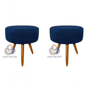 Imagem de Kit 02 Puff Redondo Pés Palito azul Marinho