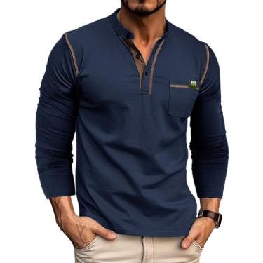 Imagem de Camisa masculina Gleam Ledra de manga comprida Henley com decote em V 