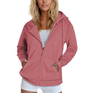 Imagem de Blusão de moletom com capuz SMENG rosa com zíper completo, tamanho GG