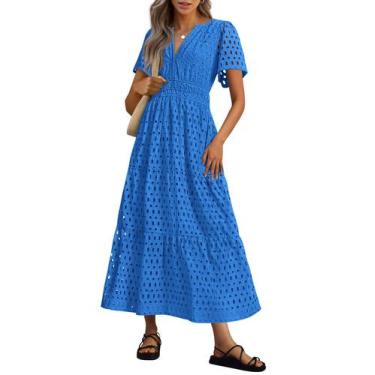 Imagem de Vestido maxi PRETTYGARDEN feminino, verão 2025, decote em V, azul, XXL