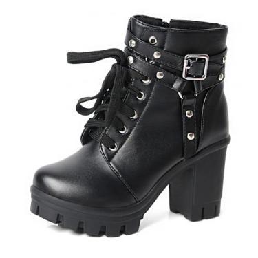 Imagem de Botas de plataforma MEOTINA Goth Chunky de salto alto para mulheres ne
