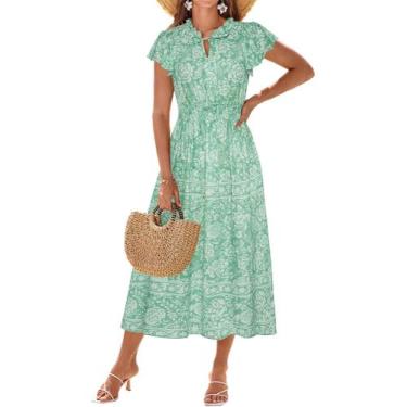 Imagem de Vestido feminino GRACE KARIN, maxi, solto, sem mangas, verde boho, S