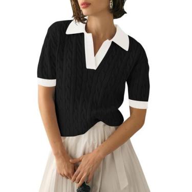 Imagem de Suéter Micoson com decote em V e manga curta, tricotado para mulheres