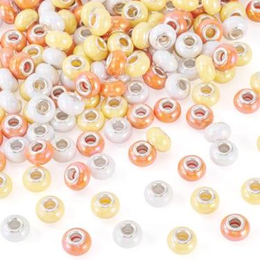 Imagem de Cheriswelry 150 peças de contas europeias de furo grande contas coloridas de resina Rondelle contas de pingente europeu com núcleo de metal prateado 13,5 x 8,5 mm para canetas DIY chaveiro fabricação