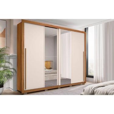 Imagem de Guarda Roupas 2 Portas De Correr C/ Espelho E 4 Gavetas Praticus Lux Freijo/off White - Caemmun