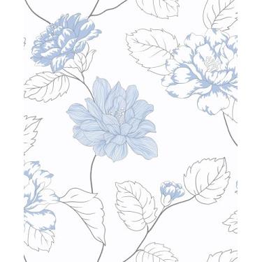 Imagem de Guvana Papel de parede de contato azul floral e azul e branco papel de parede moderno faça você mesmo papel de parede removível flor bege papel de contato para quarto decoração de sala de estar 44 cm