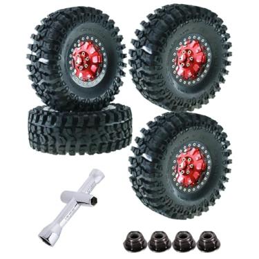 Imagem de hopsupRC RC 2.2in Tires Tyres & Aluminium 2.2in Beadlock Wheel Rim for Axial 1/10 SCX10 Capra AMG 6x6 TRX4 Redcat Gen8 Redcat Everest Gen 7 Pro RC Crawler (4PCS Red)