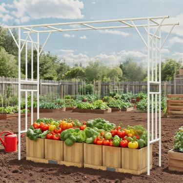 Imagem de CaroTex Pérgola De Arco Jardim Com Topo Plano, Metal 3,65 M X 2,75 Para Plantas Trepadeiras, Tubo Aço Galvanizado Revestimento Plástico, Decorativa Jardim, Quintal, Gramado (Branca)