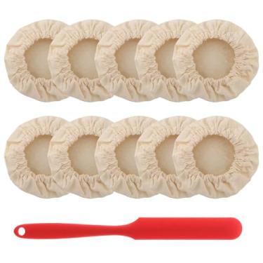 Imagem de Pacote com 10 tampas de pano para iniciantes de massa fermentada com espátula, tampas de algodão para iniciador de fermentação, kombucha e frascos de fermentação, tampa de pano reutilizável para boca