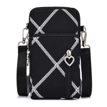 Imagem de JANKS Bolsa transversal pequena para mulheres, vários bolsos com zíper, carteira de nylon, porta-cartão de crédito com alça de mão removível, Listra preta/branca