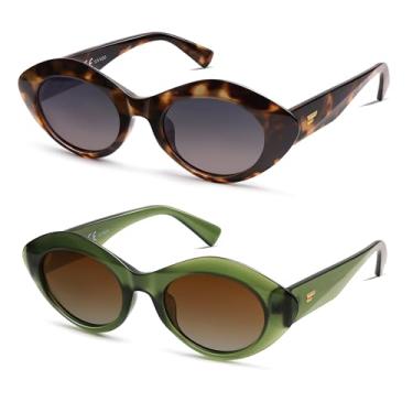 Imagem de VANLINKER Óculos de sol redondos ovais grossos polarizados modernos para mulheres óculos de sol retrô VL9825, Pacote com 2 tartarugas + verde, Medium