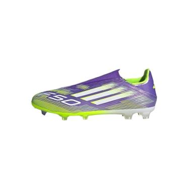 Imagem de adidas Tênis unissex adulto F50 League sem cadarço firme, Roxo/branco/limão lúcido, 11.5 Women/10.5 Men