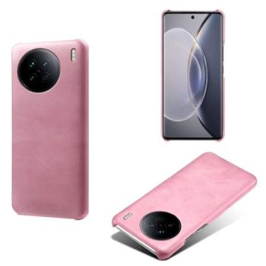 Imagem de Capa para vivo X90,Proteção contra quedas,Casca de volta de cor sólida simples,Design de couro de imitação de plástico-Pink