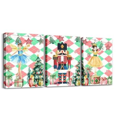 Imagem de jejeloiu Merry Christmas Arte de parede infantil em tela para sala de estar quarto quebra-nozes decoração de parede para banheiro princesa meninos meninas arte pôsteres verde pintura de árvore de