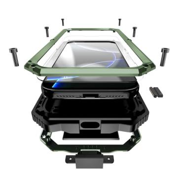 Imagem de Simicoo Capa resistente de metal militar compatível com iPhone 17 Pro Max, proteção contra quedas, capa de parafusos de metal resistente com suporte, capa de câmera Gorilla Glass, corpo inteiro, verde