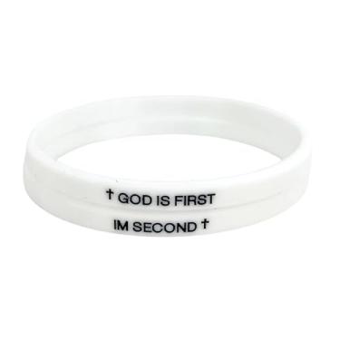 Imagem de MMIUAEG 2 pulseiras inspiradoras motivacionais GOD IS FIRST FIRST IM SECOND, pulseiras cruzadas com versículos da Bíblia, pulseiras de borracha de fé cristã para mulheres e homens, 1, Sem Pedra