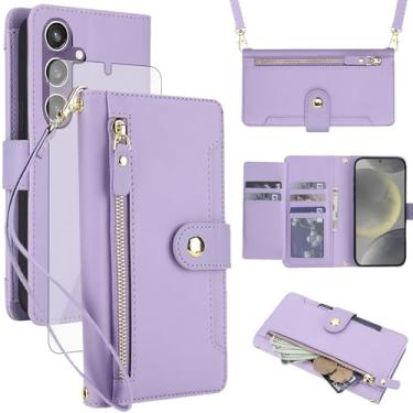 Imagem de Asuwish Capa de celular para Samsung Galaxy S24/S25 5G carteira com zíper, com protetor de tela de vidro temperado e alça transversal, suporte para cartão de crédito S 24 24S 25 25S G5 SM-S931U