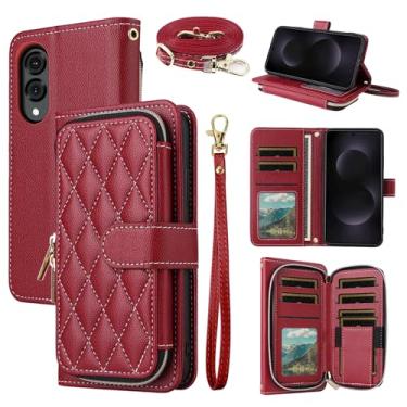 Imagem de Dswteny Argyle Capa carteira para Samsung Galaxy S25 Edge com alça de ombro de pulso, couro PU, suporte para cartão de crédito, acessórios para celular S25Edge 25S S 25 25Edge mulheres meninas