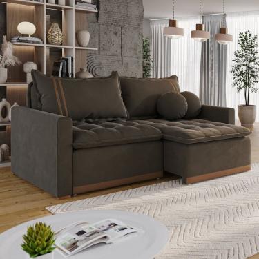 Imagem de Sofá Cama em Madeira Eucalipto e Veludo 200cm Flórida Marrom