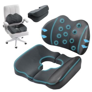 Imagem de HOMBYS Almofada para cadeira de rodas com suporte lombar, almofada de donut para dor no cóccix, almofada de espuma de alta densidade, travesseiros de hemorróidas para sentar, travesseiro de alívio de