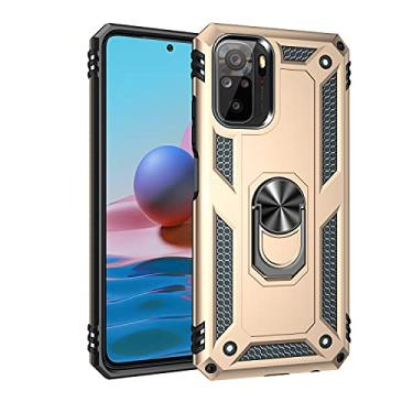 Imagem de SORAKA Capa para Xiaomi Redmi Note 10S com suporte de anel capa armadura Redmi Note 10 4G capa traseira de policarbonato rígido com placa de metal para suporte magnético de telefone carro dourado