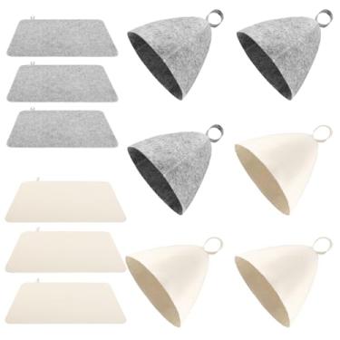 Imagem de Chapéu de sauna de feltro, fácil de usar, touca de cabelo de banho com laços, versátil isolamento térmico, tapete de sauna, conjunto de tapetes de sauna seguros para casa