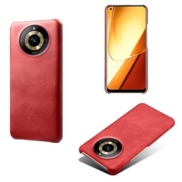 Imagem de Capa para OPPO Realme 11X 5G,Proteção contra quedas,Casca de volta de cor sólida simples,Design de couro de imitação de plástico-Red