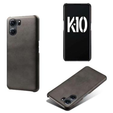 Imagem de Capa para OPPO K10 5G,Proteção contra quedas,Casca de volta de cor sólida simples,Design de couro de imitação de plástico-Black