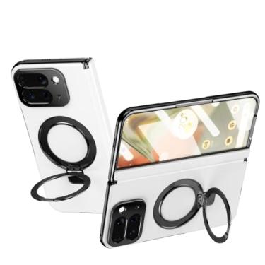 Imagem de LTLMYDAM Capa magnética para Google Pixel 10 Pro Fold, protetor de tela, dobradiça, tudo incluído, capa de couro com anel giratório à prova de choque, branca, 10 Pro Fold