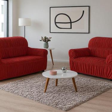 Imagem de Capa de Sofá 2 e 3 Lugares Elasticada Malha Gel 28 Elásticos Vermelho 