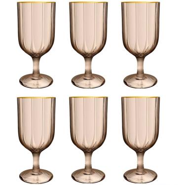 Imagem de Jogo 6 Taças 330ml Borda Dourada Caramelo Refinatto L´hermitage