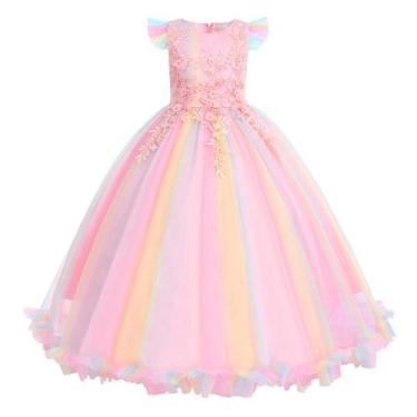 Imagem de Little Big Girls Rainbow Costume Pageant Princess Party Tule Vestido d