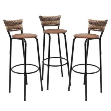 Imagem de Conjunto Com 3 Cadeiras Banquetas Bancos 80cm Área Gourmet Bistrô Amer