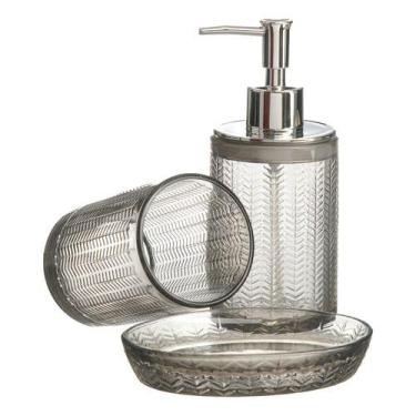 Imagem de Conjunto Lavabo Banheiro Vidro Dispenser Líquido Escova Pia - PGB