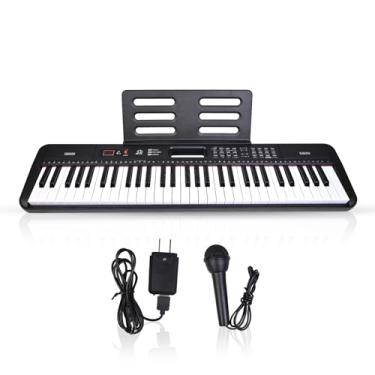 Imagem de Teclado de piano de 61 teclas, teclado eletrônico digital para piano com microfone, suporte de partitura e fonte de alimentação, teclado portátil para piano, presente para iniciantes