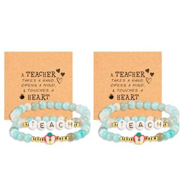 Imagem de VICKHU Presentes de agradecimento ao professor, conjunto de pulseiras de pedra natural para mulheres, presentes de agradecimento para professores, Small, Pedra, Ágata