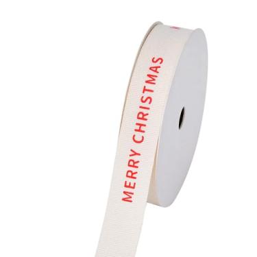 Imagem de YAMA Fita personalizada de algodão Merry Christmas, fitas de Natal em creme natural para embrulho de artesanato, buquê de flores, 1,5 cm × 10 jardas