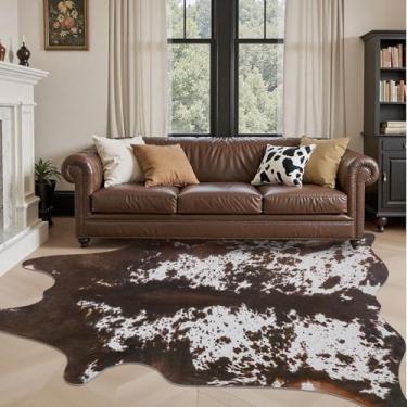 Imagem de Tapete de couro sintético de vaca com estampa de vaca 15 x 18 m, estampa de vaca, pele de animal, decoração de quarto ocidental para sala de estar e quarto