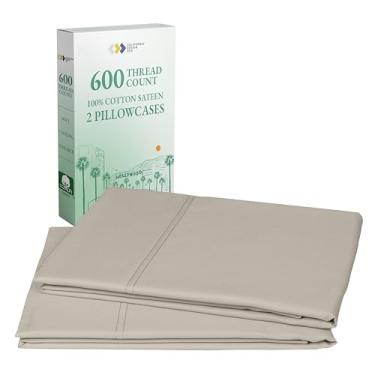 Imagem de California Design Den Conjunto de 2 fronhas tamanho king size de qualidade de hotel - cetim luxuoso 600 fios, fronhas naturais 100% algodão King, nítidas, frescas e duráveis - linho macio