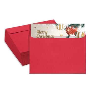 Imagem de Envelopes vermelhos de 15 x 23 cm, embalagem com 50, envelopes coloridos tamanho carta 15 x 23 cm, envelopes para cartões, convites, feriados, cartões postais, presentes, papel de 14,5 kg, envelopes