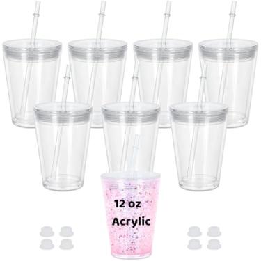 Imagem de Maucircol Copo de globo de neve infantil acrílico de 350 ml, pacote com 8 copos de globo de neve de plástico pré-perfurado de parede dupla para globo de neve com glitter, faça você mesmo
