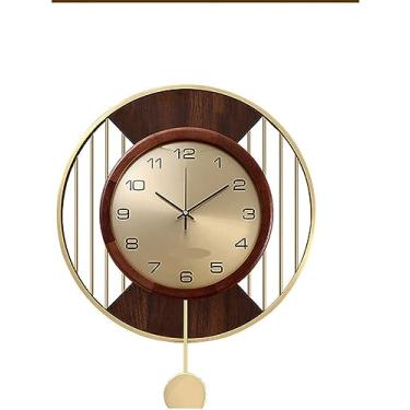 Imagem de Relógio de parede, arte silenciosa, relógio de parede moderno retrô de madeira, mostrador de latão com moldura de madeira, balanço silencioso sem som de tique-taque, adequado para sala de estar/sala